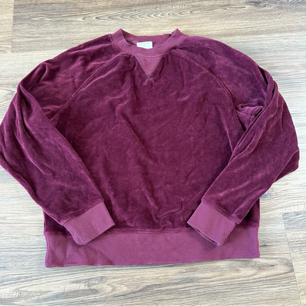 PACT Organic Cotton Velour Burgundy Crewneck Pullover Sweatshirt Womens Small